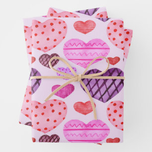 Hoja De Papel De Regalo Coloridos corazones rosados, morados y El día de S