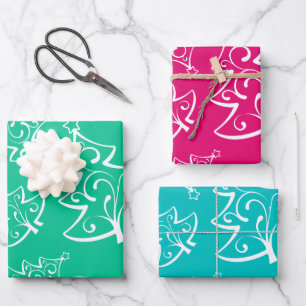 Hoja De Papel De Regalo Coloridos patrones de árboles de Navidad