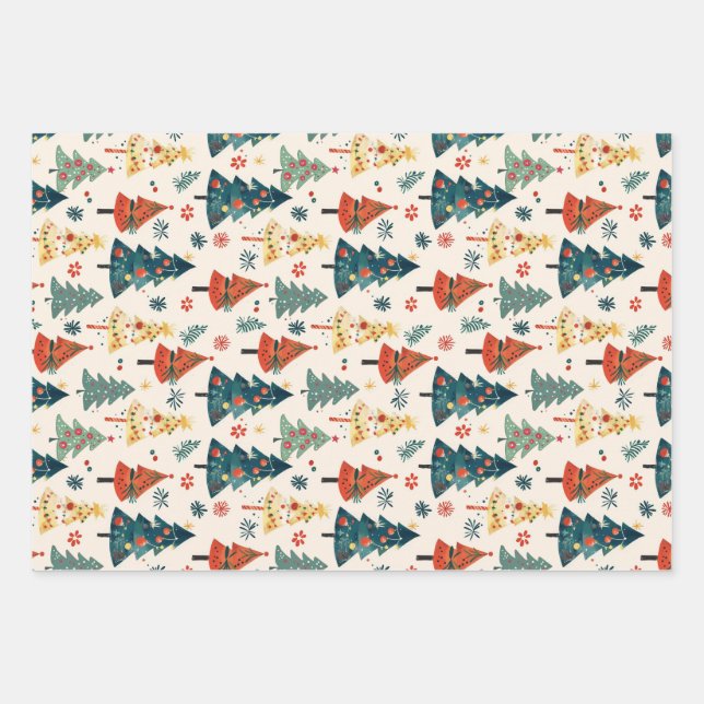 Hoja De Papel De Regalo Colourful Christmas Pine Trees Seamless Pattern (Anverso)
