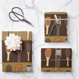 Hoja De Papel De Regalo Comedor colorido con cocina de cocción de espátula