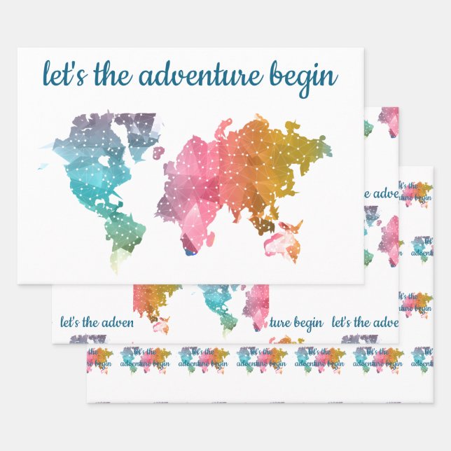 Hoja De Papel De Regalo Comencemos el mapa del mundo geométrico (Set)