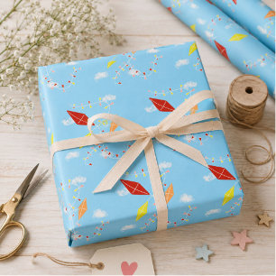 Hoja De Papel De Regalo Cometas en el cielo Patrón azul para niños