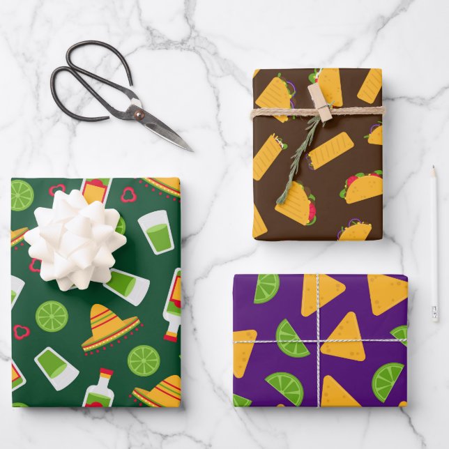 Hoja De Papel De Regalo Comida mexicana Fiesta  (Anverso)