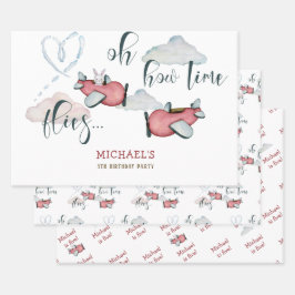 Hoja De Papel De Regalo Cómo el tiempo vuela el niño del avión retro