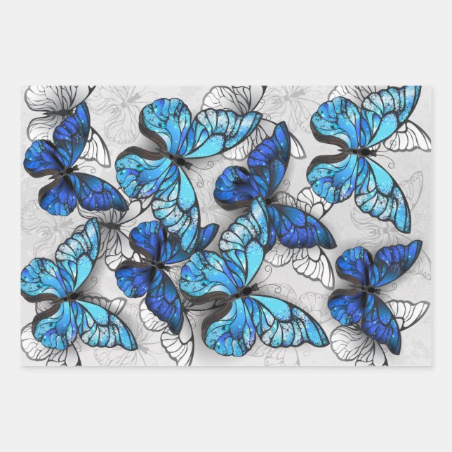 Hoja De Papel De Regalo Composición de mariposas blancas y azules (Anverso)