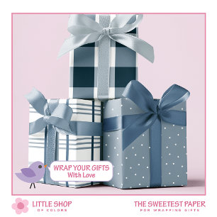 Hoja De Papel De Regalo Comprobación clásica de búfalo azul y blanco