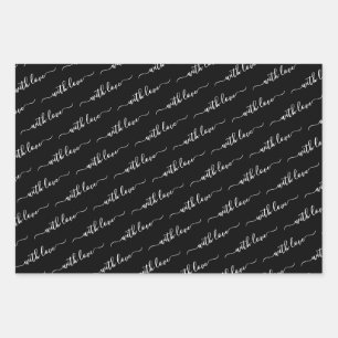 Hoja De Papel De Regalo Con amor tipografía negro y blanco