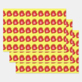 Hoja De Papel De Regalo Con mucho amor Rojo Corazón Amarillo Patrón Fracta