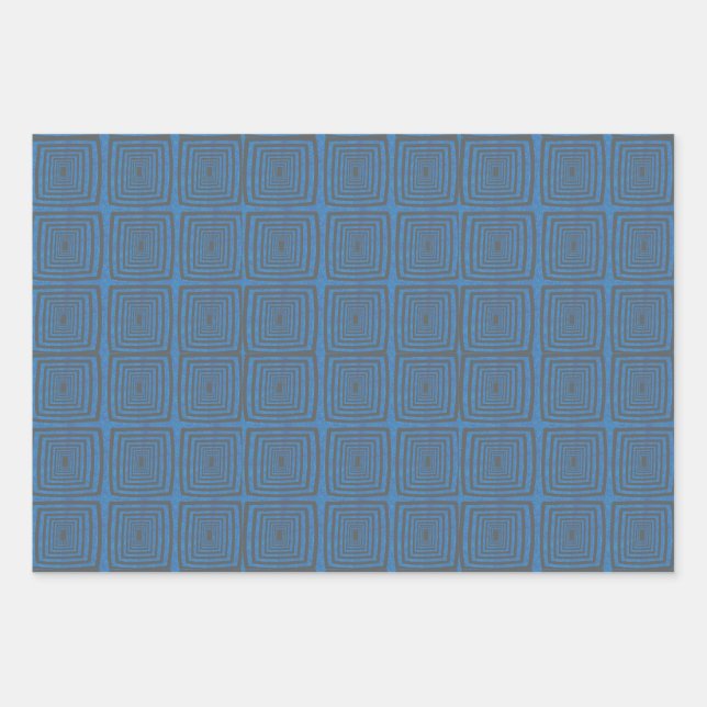 Hoja De Papel De Regalo Concentric Wavy Squares on a mottled blue paintbox (Anverso)
