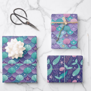 Hoja De Papel De Regalo Conchas en rosa y azul