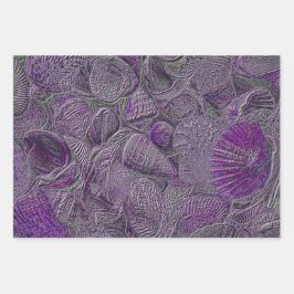 Hoja De Papel De Regalo conchas marinas Ocean Beach Purple Gray Metallic