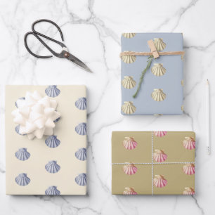 Hoja De Papel De Regalo Conchas modernas de color azul beige rosado