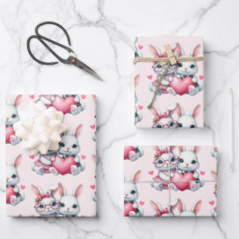 Hoja De Papel De Regalo Conejitos Lindos Compartiendo un Patrón de Corazón