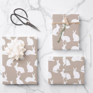 Hoja De Papel De Regalo Conejo beige y blanco patrón Pascua moderna