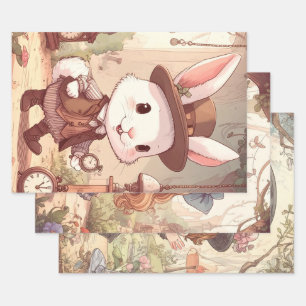 Hoja De Papel De Regalo Conejo Blanco Encantador País de las Maravillas Re