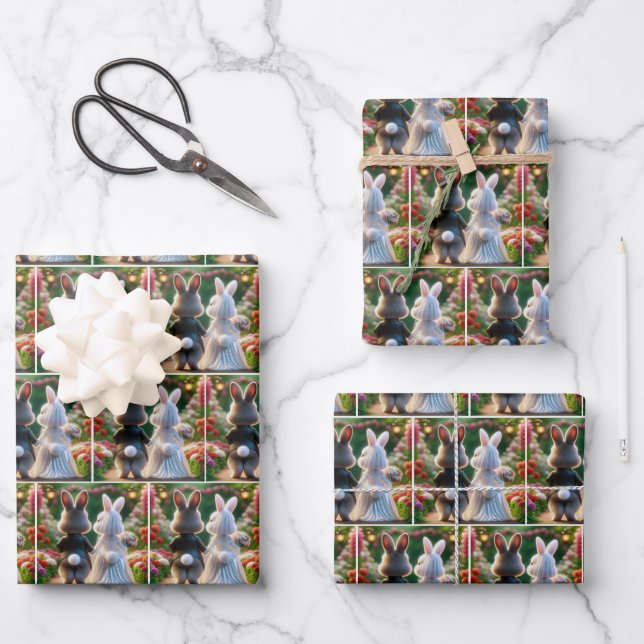 Hoja De Papel De Regalo Conejo Bride y Groom (Anverso)