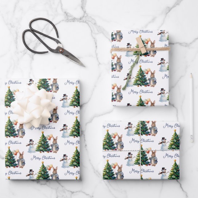 Hoja De Papel De Regalo Conejo Chubby Bunny Navidad árbol (Anverso)