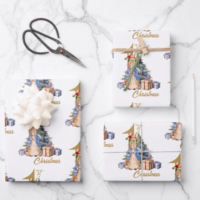 Hoja De Papel De Regalo Conejo clásico primera Navidad (Anverso)