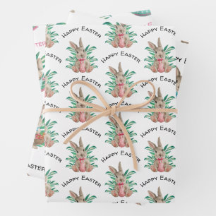 Hoja De Papel De Regalo conejo de acuarela feliz de Pascua 3 patrones dife