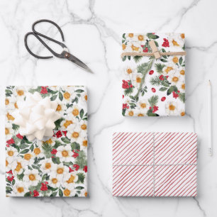 Hoja De Papel De Regalo Conejo de Invierno Floral   Año Nuevo Chino