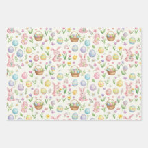 Conejo de Pascua y patrón floral en pasteles capri