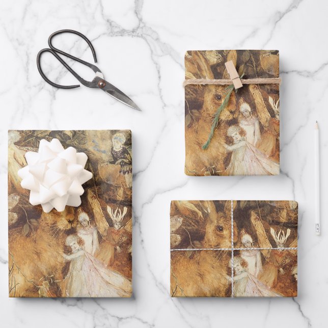 Hoja De Papel De Regalo Conejo entre las hadas, cuentos de hadas veneciana (Anverso)