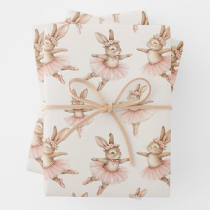 Hoja De Papel De Regalo conejos de bailarina lindos en tutus rosado