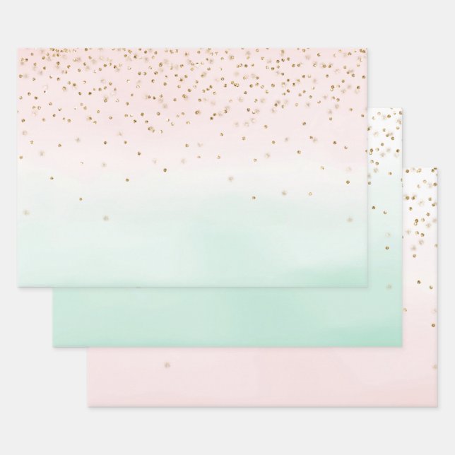 Hoja De Papel De Regalo Confetán de espárragos dorados Giram Rubor (Set)