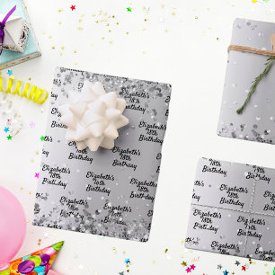 Hoja De Papel De Regalo Confeti de plata de cumpleaños nombre brillante el