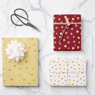 Hoja De Papel De Regalo Confeti dorado sobre dorado, burgundy y blanco