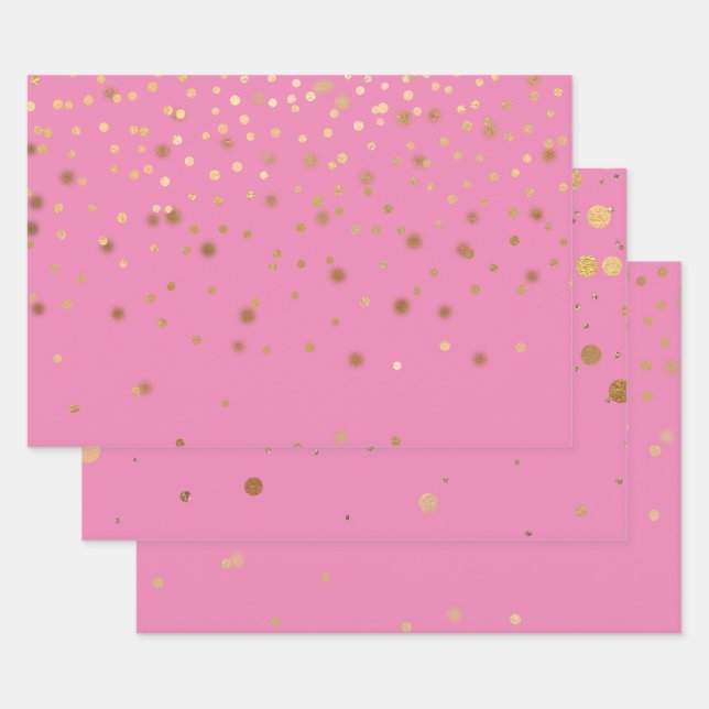 Hoja De Papel De Regalo Confetti de oro rosado (Set)