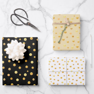 Hoja De Papel De Regalo Confetti dorado sobre oro, negro y blanco