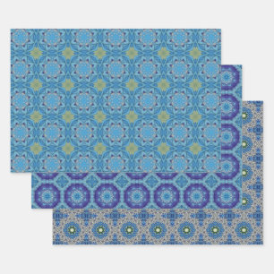 Hoja De Papel De Regalo Conjunto 1 de patrón étnico sin foco azul