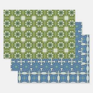 Hoja De Papel De Regalo Conjunto 3 de patrón étnico sin foco azul