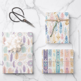 Hoja De Papel De Regalo Conjunto Acuarela Pastel Boho Bohemio para Todas l