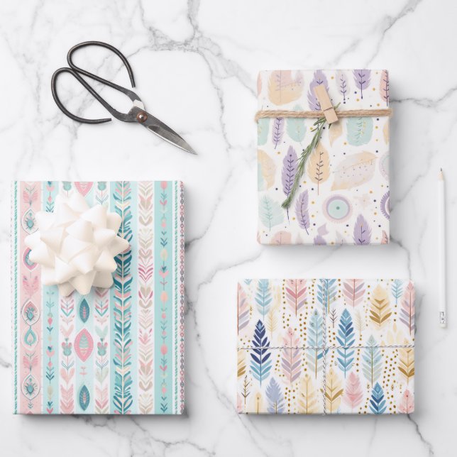 Hoja De Papel De Regalo Conjunto Acuarela Pastel Boho Bohemio para Todas l (Anverso)
