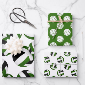 Hoja De Papel De Regalo conjunto de 3 bolas de voleibol negro verdes de co