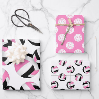 Hoja De Papel De Regalo conjunto de 3 bolas de voleibol rosado coordinadas