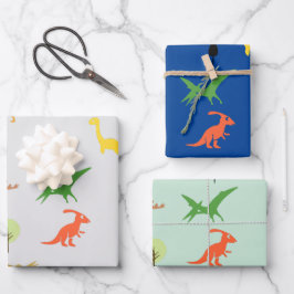 Hoja De Papel De Regalo Conjunto de 3 coloridos bosques de Dino para niños