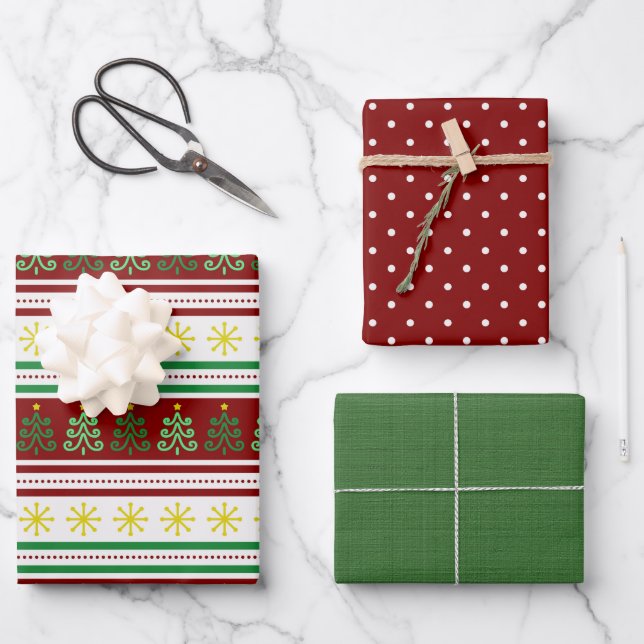 Hoja De Papel De Regalo Conjunto de 3 Navidades festivos y de coordinación (Anverso)
