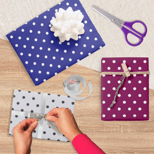 Hoja De Papel De Regalo Conjunto de 3 patrones de lunares azul, burgundy y