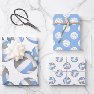 Hoja De Papel De Regalo conjunto de 3 voleibol de fondo azul claro gris