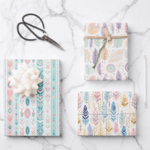 Hoja De Papel De Regalo Conjunto de acuarela Pastel Boho Bohemian para tod