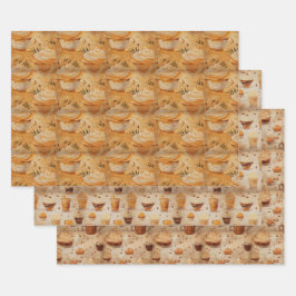 Hoja De Papel De Regalo Conjunto de acuarela rústica para el café no1