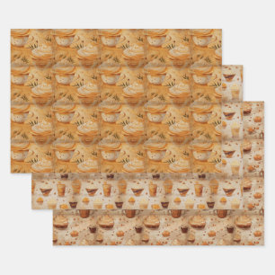 Hoja De Papel De Regalo Conjunto de acuarela rústica para el café no1