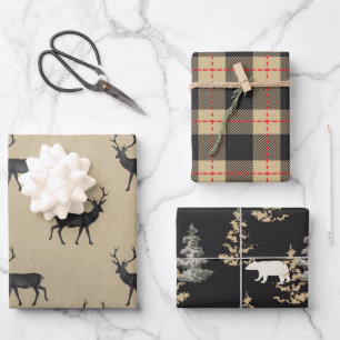Hoja De Papel De Regalo Conjunto de bosques Stag, Black y Lumberjack 