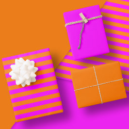 Hoja De Papel De Regalo Conjunto de patrones de bandas rosadas y Naranjas 