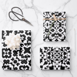 Hoja De Papel De Regalo Conjunto de patrones de mosaico blanco y negro 1