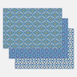 Hoja De Papel De Regalo Conjunto de patrones étnicos sin foco azul 7