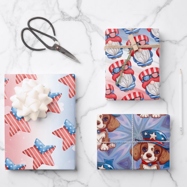 Hoja De Papel De Regalo Conjunto del 4 de julio de 3 (Anverso)